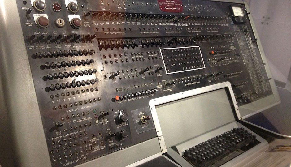 UNIVAC I control board from early electronic computing systems developed for U.S. Navy use